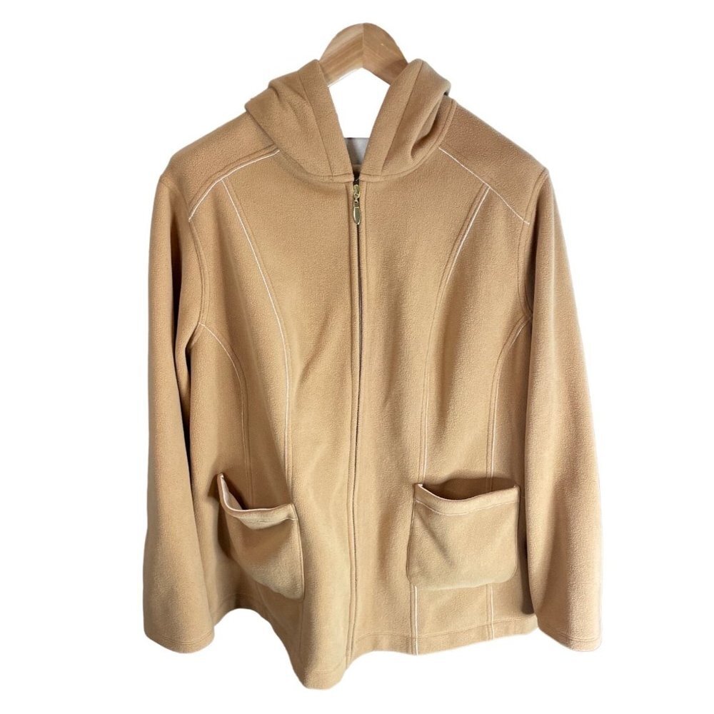 Susan Graver Brown Fleece Full Zip Hooded Lightweight Jacket Sz 2X